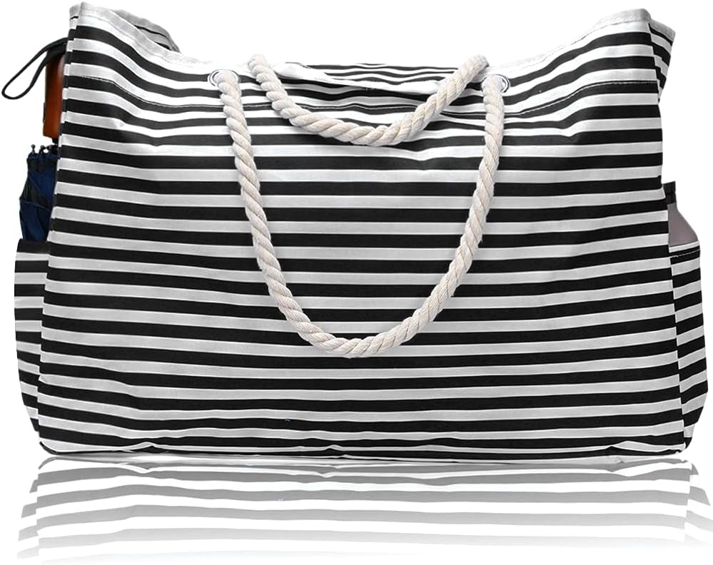 Women's Large Striped Beach Bag | Rope Handle Tote