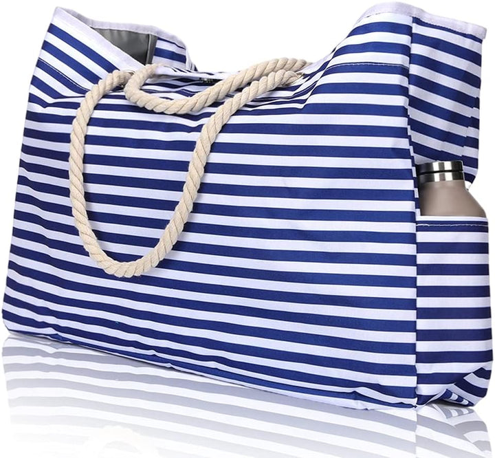Women's Large Striped Beach Bag | Rope Handle Tote