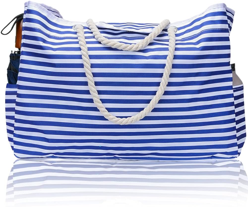 Women's Large Striped Beach Bag | Rope Handle Tote