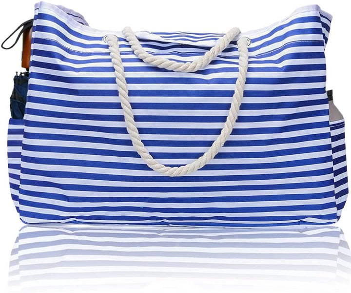 Women's Large Striped Beach Bag | Rope Handle Tote