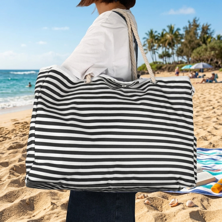 Women's Large Striped Beach Bag | Rope Handle Tote