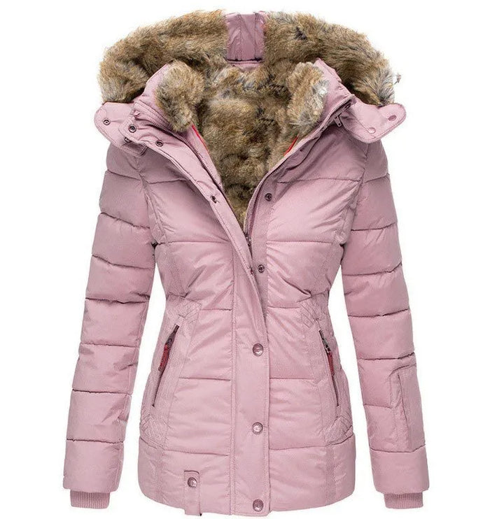 Women's Lined Winter Jacket with Hood & Snap Front | Quilted