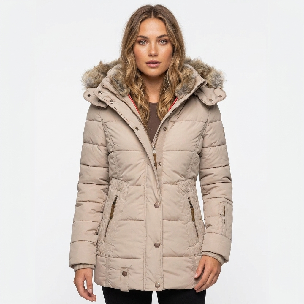 Women's Lined Winter Jacket with Hood & Snap Front | Quilted