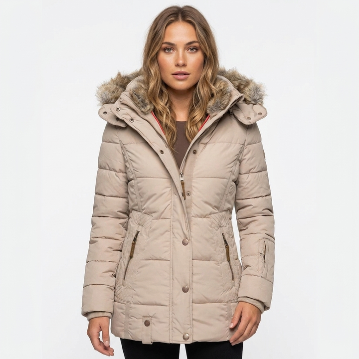 Women's Lined Winter Jacket with Hood & Snap Front | Quilted