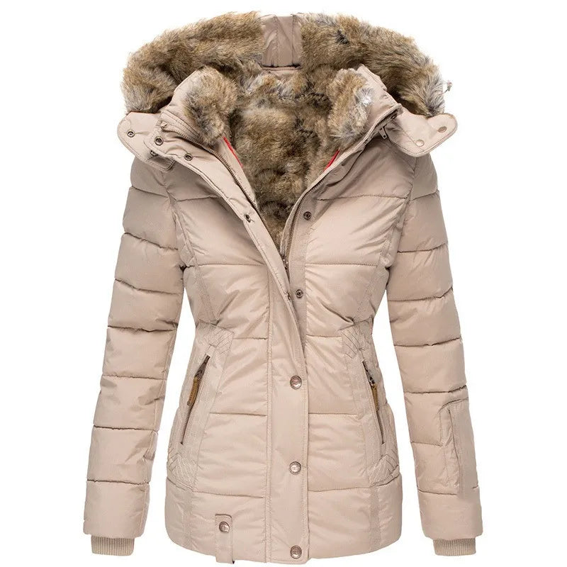 Women's Lined Winter Jacket with Hood & Snap Front | Quilted