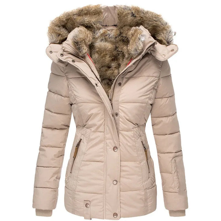 Women's Lined Winter Jacket with Hood & Snap Front | Quilted