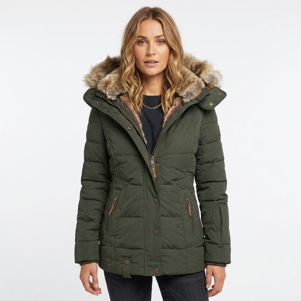 Women's Lined Winter Jacket with Hood & Snap Front | Quilted