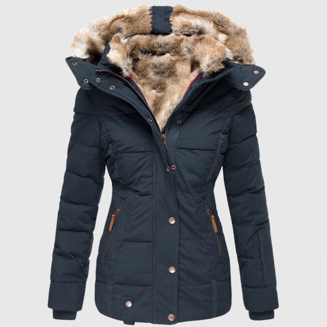 Women's Lined Winter Jacket with Hood & Snap Front | Quilted