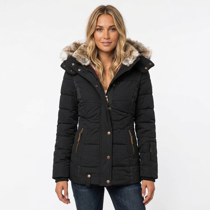 Women's Lined Winter Jacket with Hood & Snap Front | Quilted