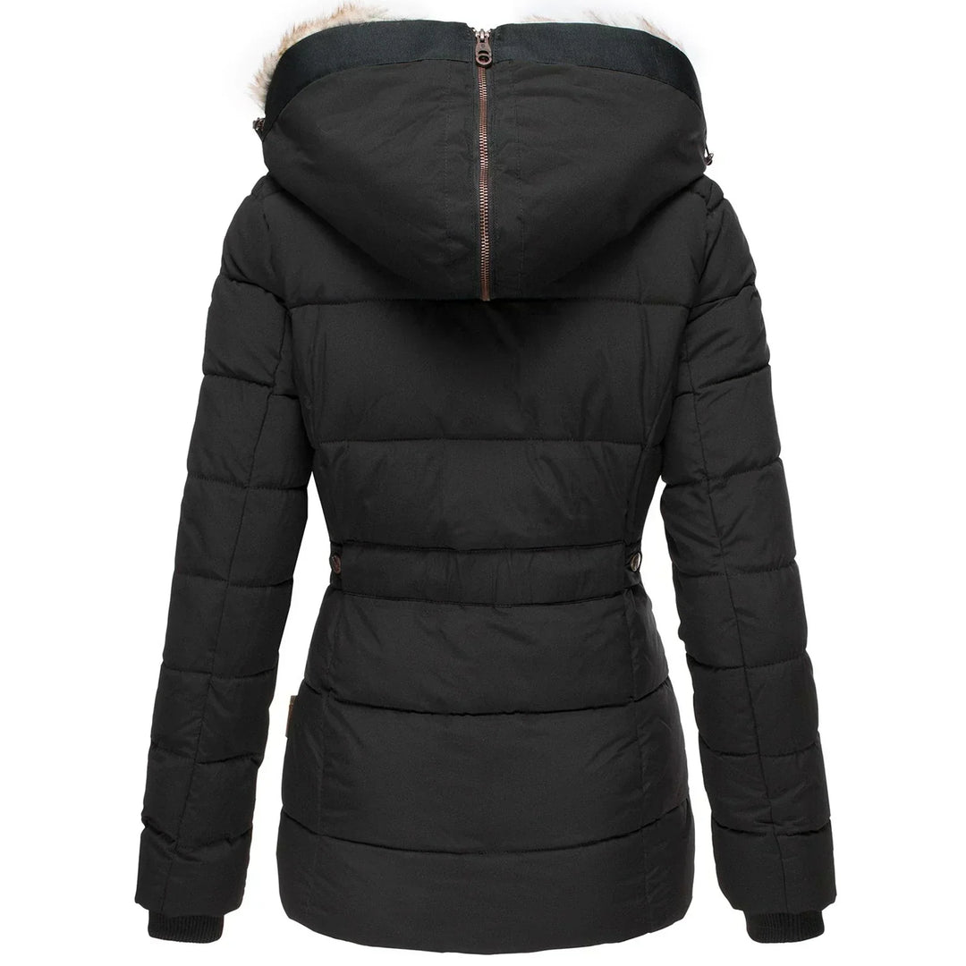 Women's Lined Winter Jacket with Hood & Snap Front | Quilted