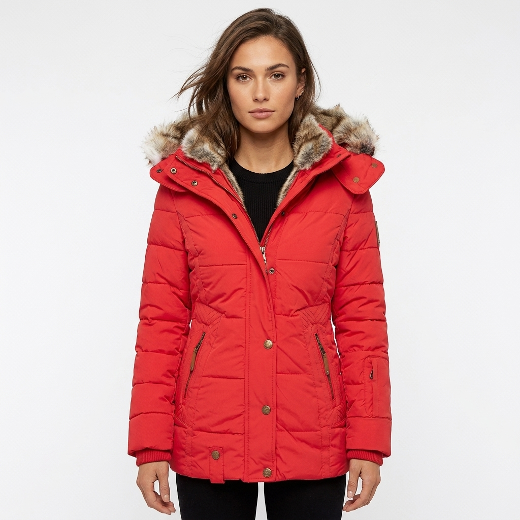 Women's Lined Winter Jacket with Hood & Snap Front | Quilted