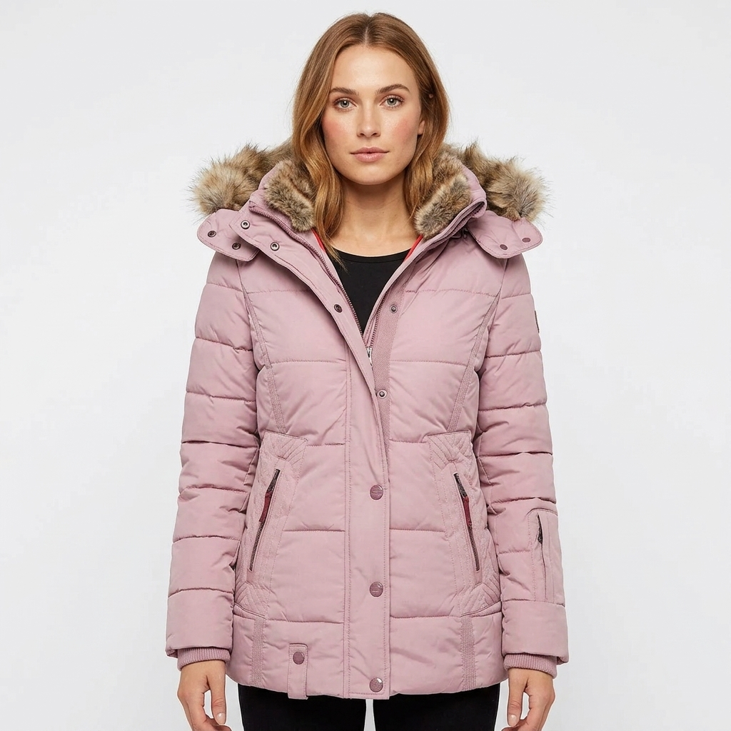 Women's Lined Winter Jacket with Hood & Snap Front | Quilted