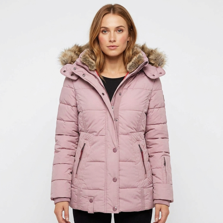 Women's Lined Winter Jacket with Hood & Snap Front | Quilted