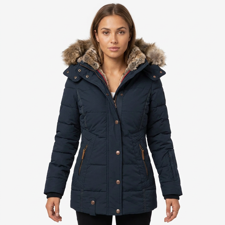 Women's Lined Winter Jacket with Hood & Snap Front | Quilted