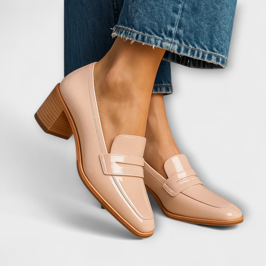 Women’s Loafers with Block Heel & Penny Strap | Square Toe