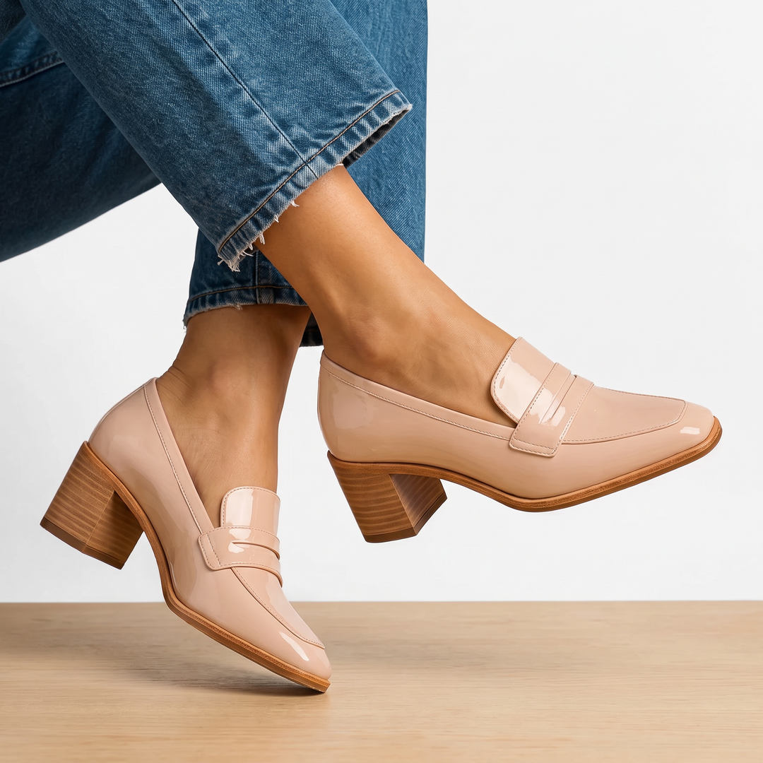 Women’s Loafers with Block Heel & Penny Strap | Square Toe