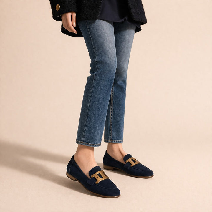 Women's Loafers with Chain & Suede Finish | Slip-On