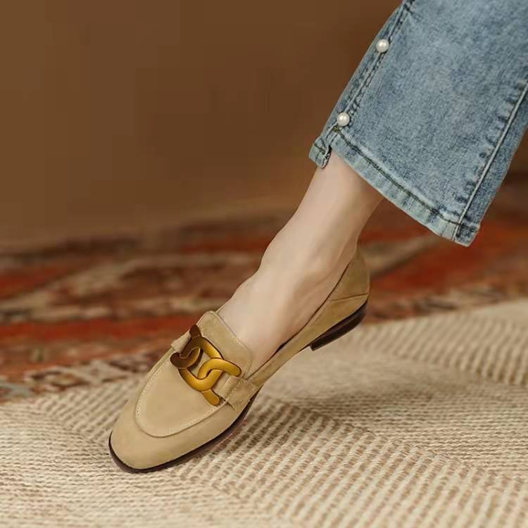 Women's Loafers with Chain & Suede Finish | Slip-On
