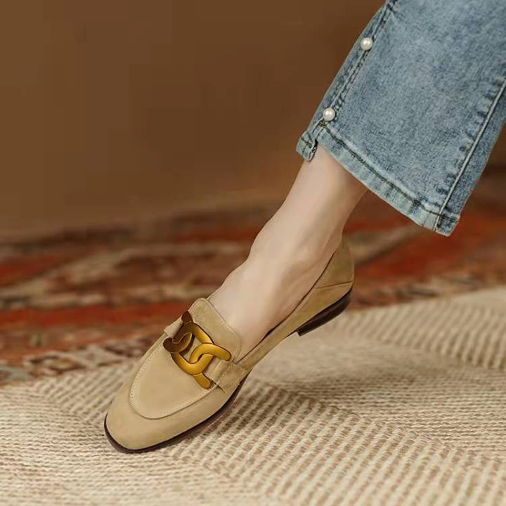 Women's Loafers with Chain & Suede Finish | Slip-On