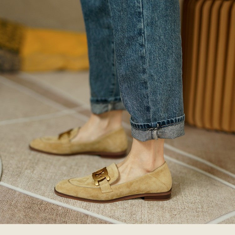 Women's Loafers with Chain & Suede Finish | Slip-On