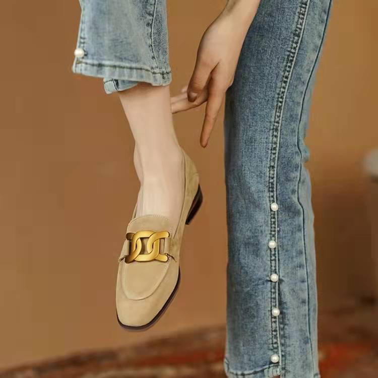 Women's Loafers with Chain & Suede Finish | Slip-On