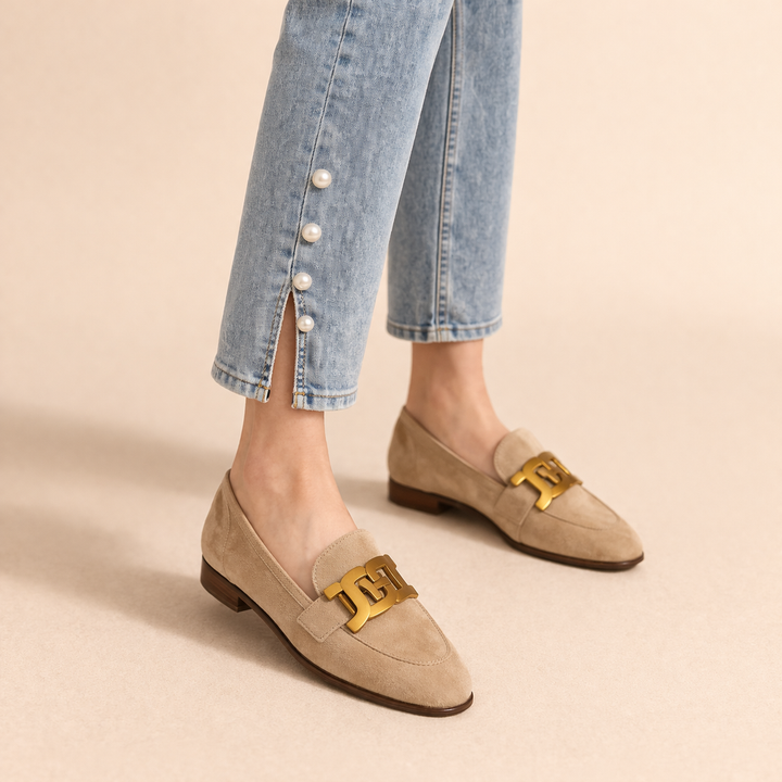 Women's Loafers with Chain & Suede Finish | Slip-On