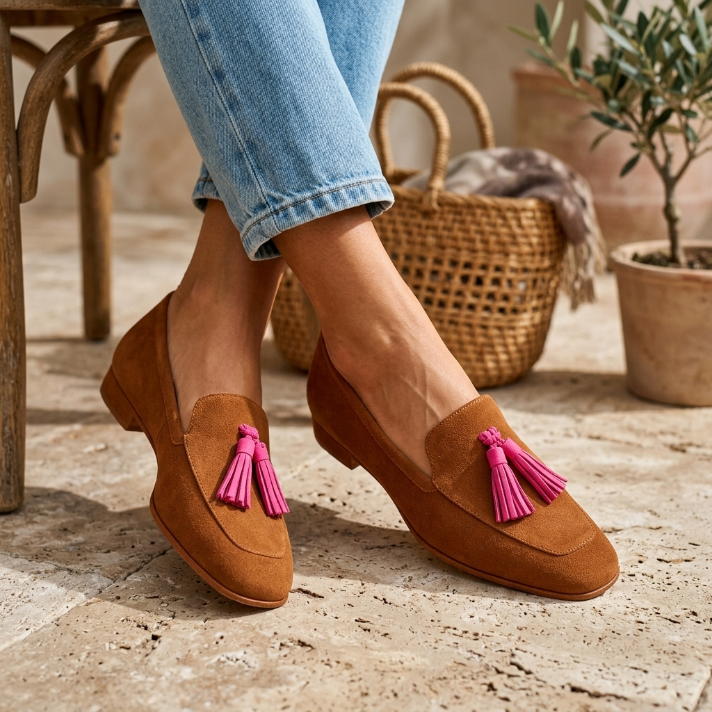 Women's Loafers with Contrast Tassel | Square Toe