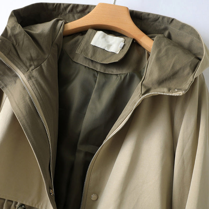 Women's Long Rain Jacket with Hood | Drawstring