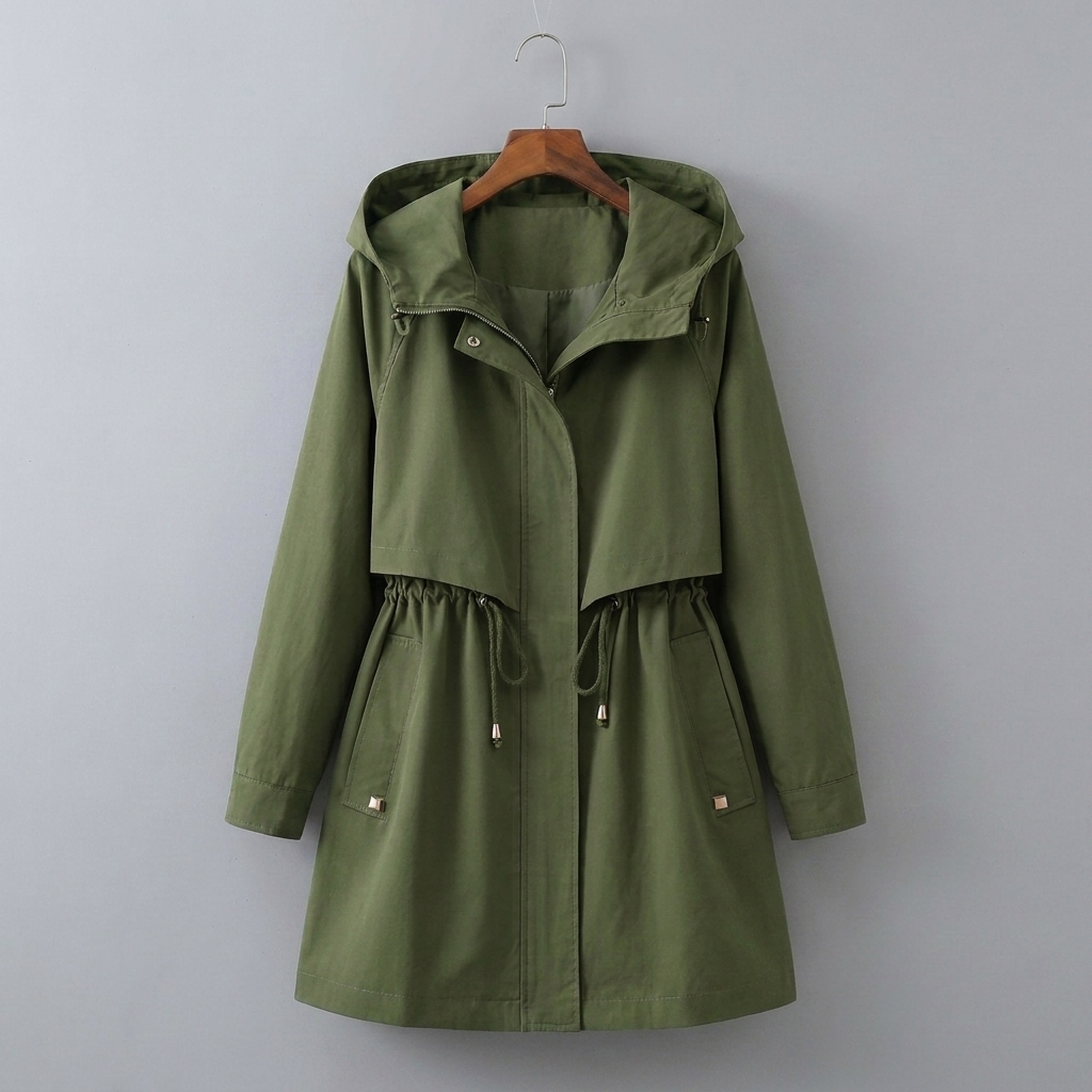 Women's Long Rain Jacket with Hood | Drawstring