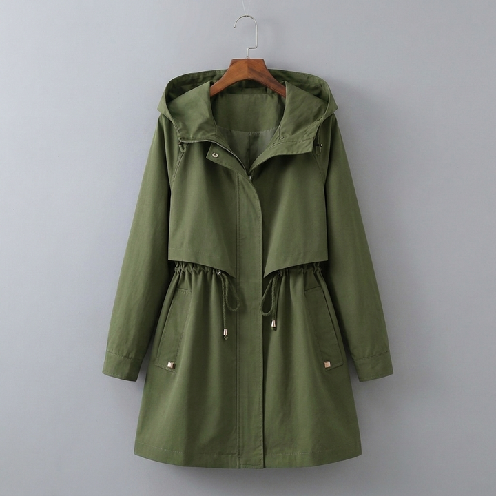 Women's Long Rain Jacket with Hood | Drawstring