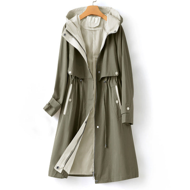 Women's Long Rain Jacket with Hood | Drawstring
