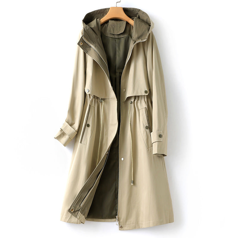 Women's Long Rain Jacket with Hood | Drawstring