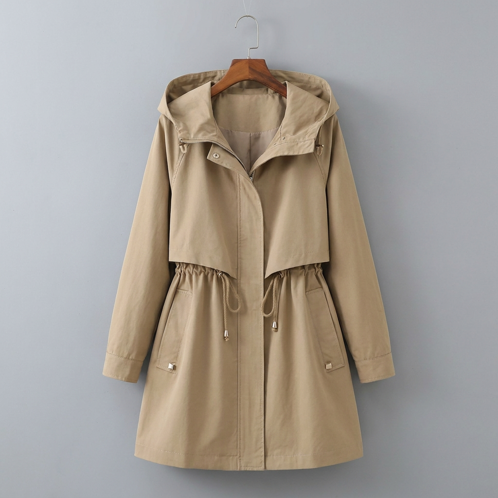 Women's Long Rain Jacket with Hood | Drawstring