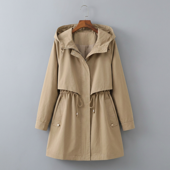 Women's Long Rain Jacket with Hood | Drawstring