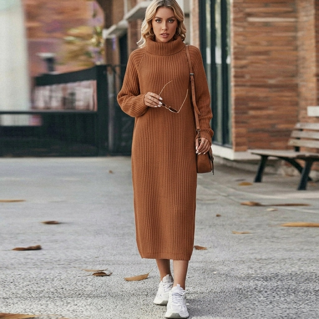 Women's Long Sleeve Knit Dress | Roll Neck