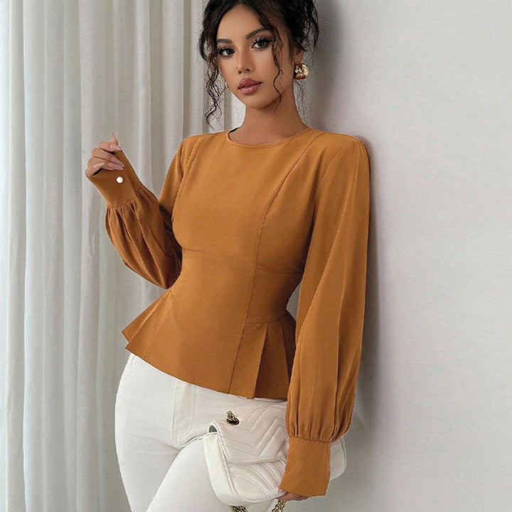 Women's Long Sleeve Top with Smocked Waist | Peplum