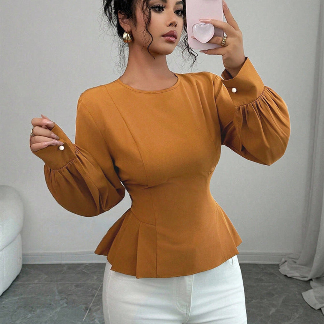 Women's Long Sleeve Top with Smocked Waist | Peplum