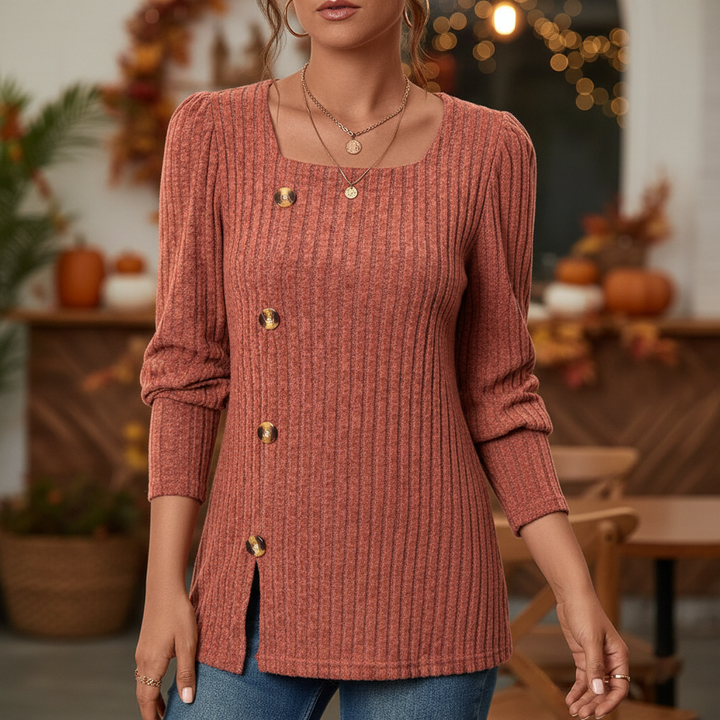 Women's Long Sleeve Tops with Square Neck | Ribbed