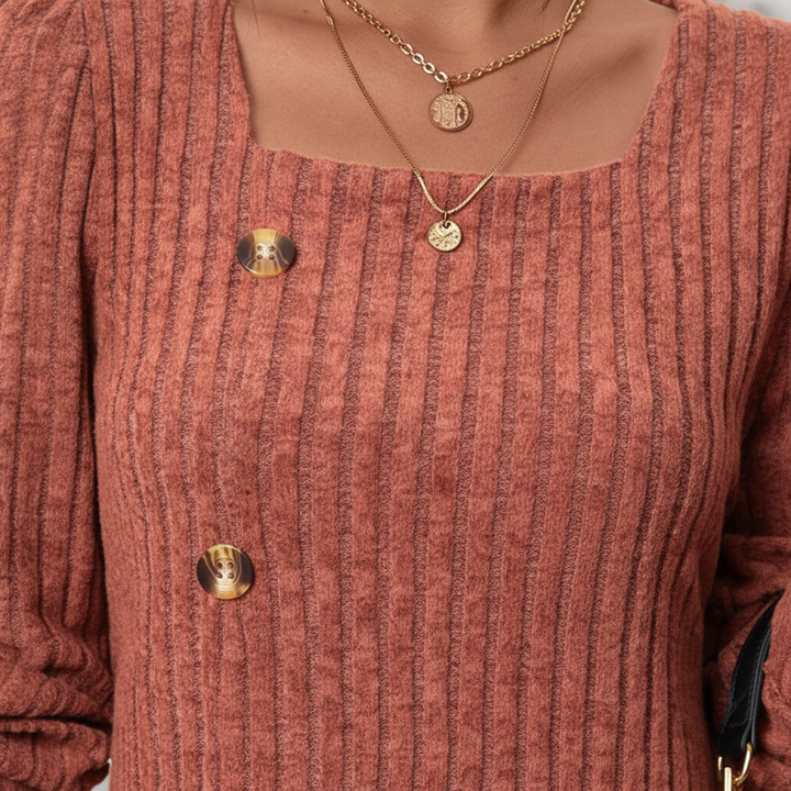 Women's Long Sleeve Tops with Square Neck | Ribbed