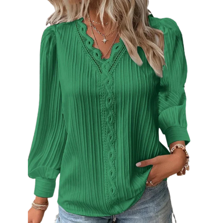 Women's Long Sleeve Tops with V-Neck | Crochet Trim