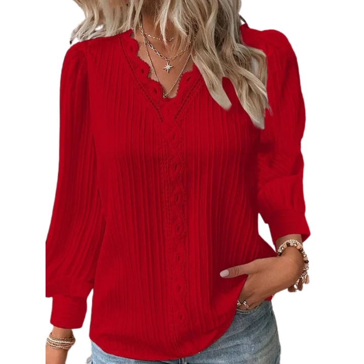 Women's Long Sleeve Tops with V-Neck | Crochet Trim