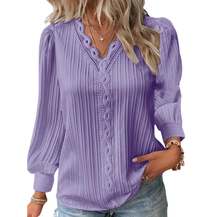 Women's Long Sleeve Tops with V-Neck | Crochet Trim