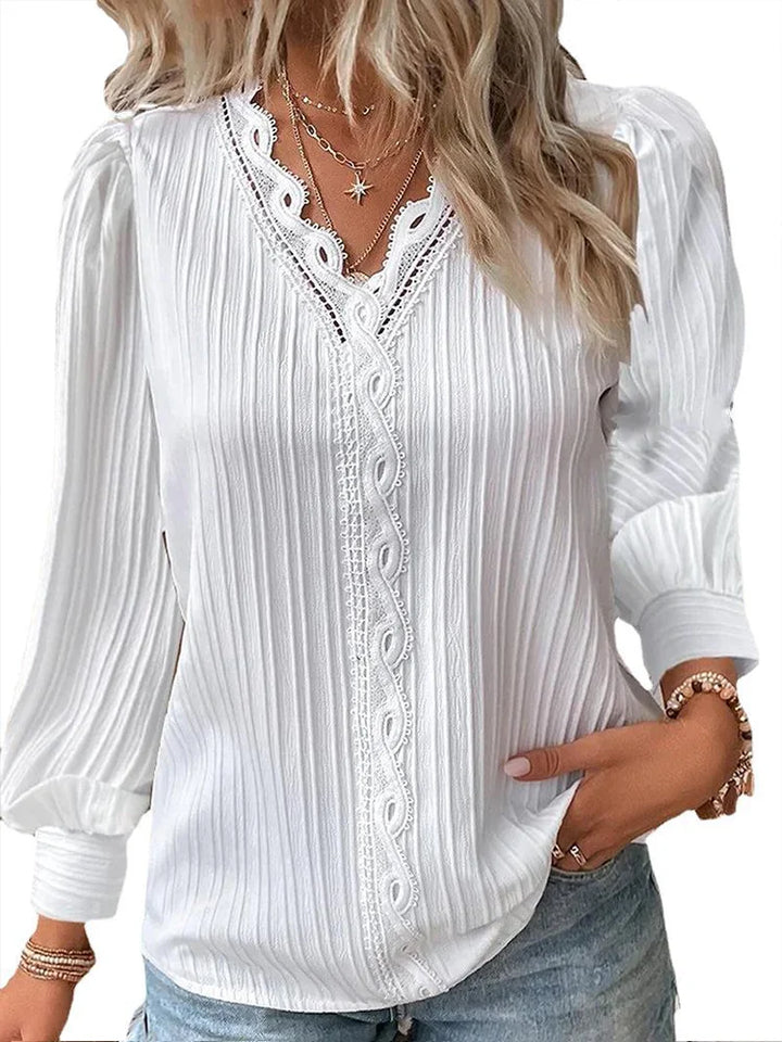 Women's Long Sleeve Tops with V-Neck | Crochet Trim