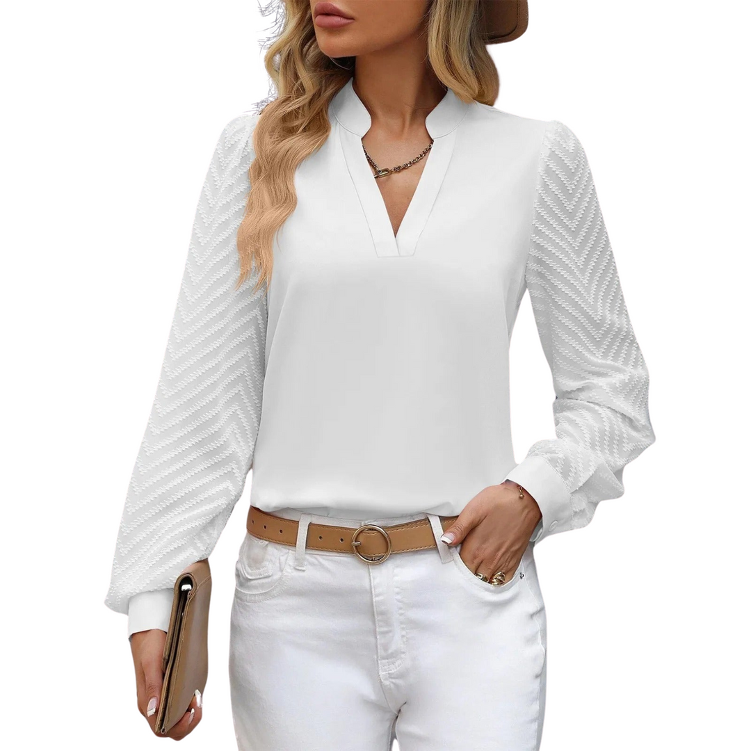 Women's Long Sleeve Tops with V-Neck | Textured Sleeve