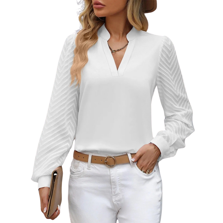 Women's Long Sleeve Tops with V-Neck | Textured Sleeve