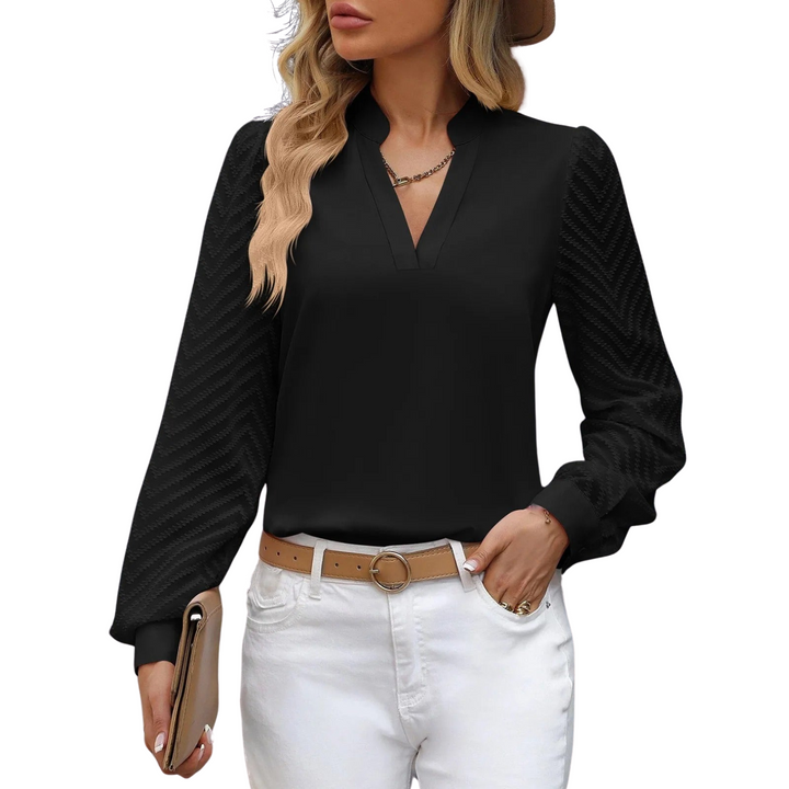 Women's Long Sleeve Tops with V-Neck | Textured Sleeve