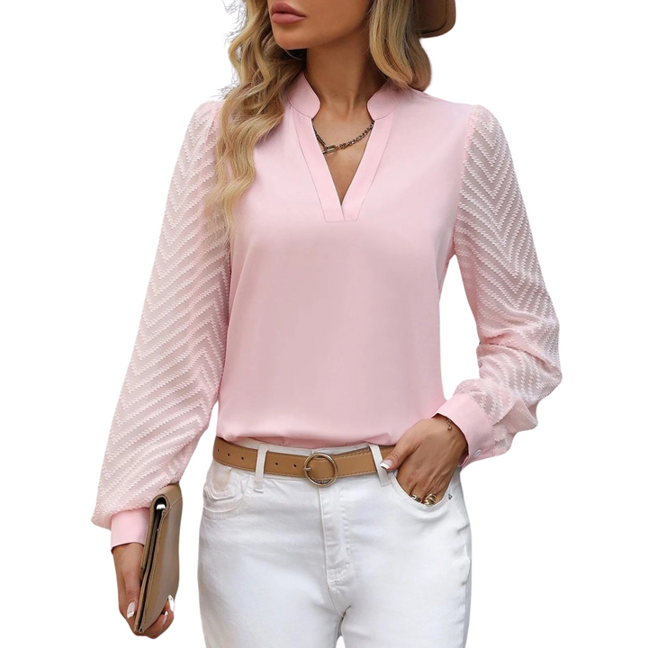 Women's Long Sleeve Tops with V-Neck | Textured Sleeve
