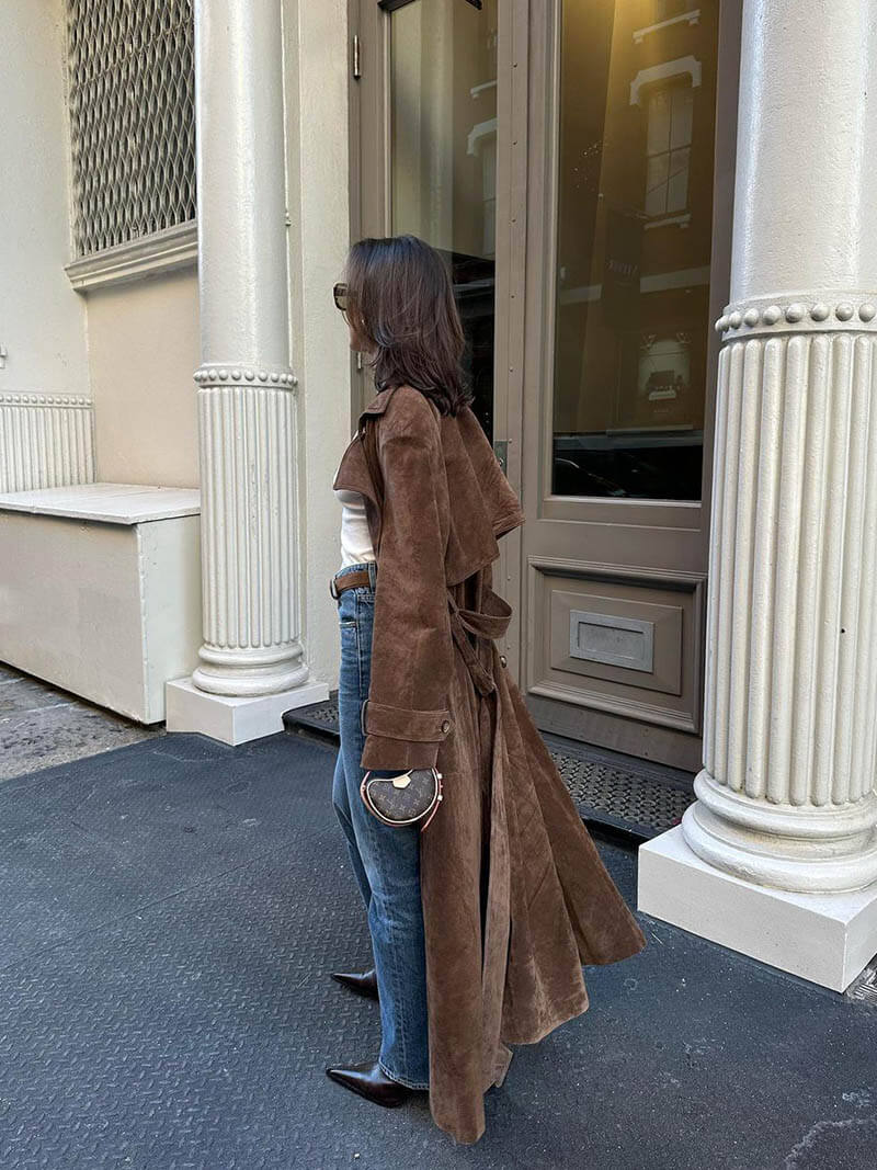Women's Long Trench Coat with Double Breasted & Belted | Lapel