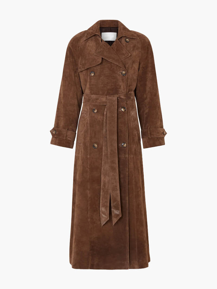Women's Long Trench Coat with Double Breasted & Belted | Lapel