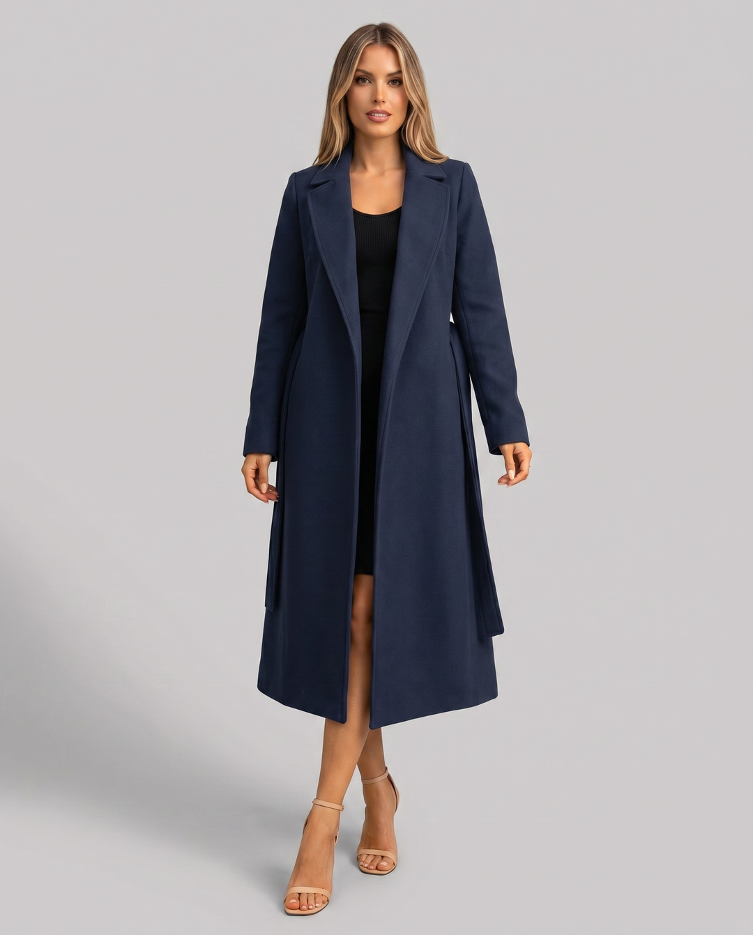 Women's Long Trench Coat with Notched Lapel |Tie Belt